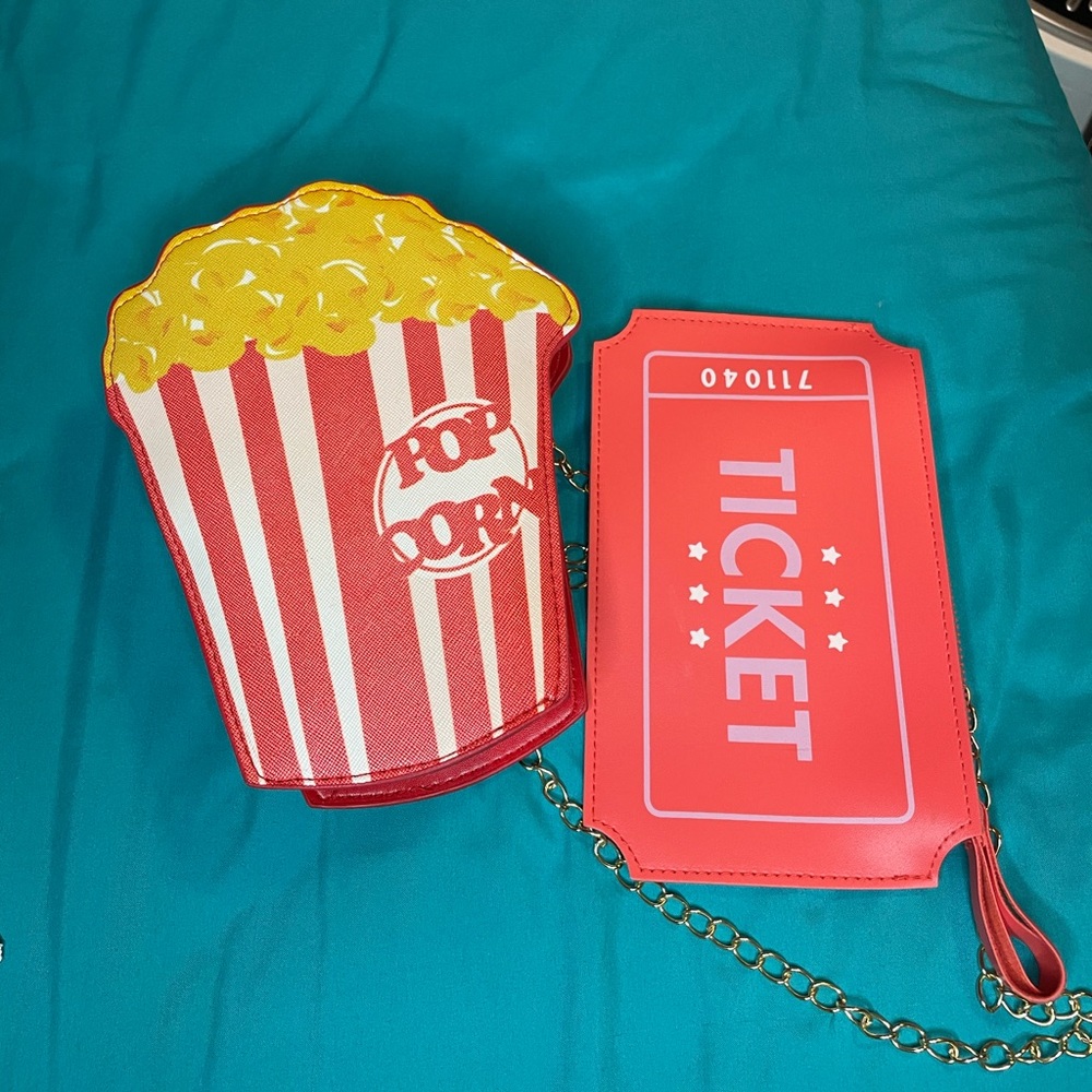 Popcorn Purse Crossbody + Movie Ticket Clutch